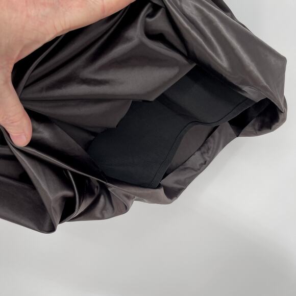 Poleci Women's Draped Matte Satin Mini Slip Dress Sz M Dark Brown Straps Slinky - Picture 4 of 10